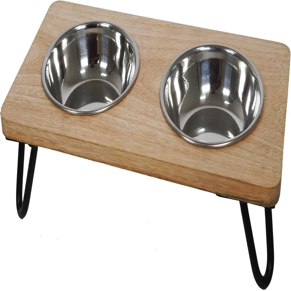 image 1 of Rosewood Raised Wood Dog Bowl for Small and Medium Dogs - Medium