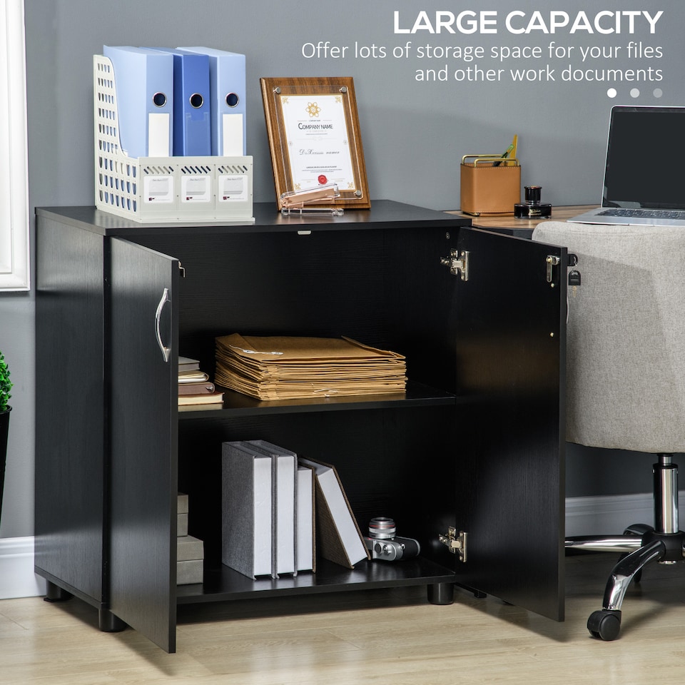 image 1 of Vinsetto Filing Cabinet with Locking Doors & Shelves, 2-Tier Lockable Storage Cabinet with 2 Keys for Home Office, 80W x 40D x 80H cm, Black