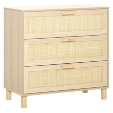 HOMCOM Rattan Bedroom Chest of Drawers, 3 Drawers Storage Unit, Boho Dresser for Living Room, Hallway, Natural