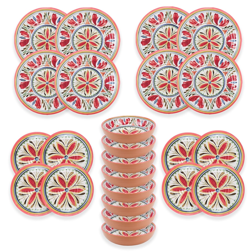 image 1 of Mediterranean 24 Piece Melamine Dinnerware Set | Red