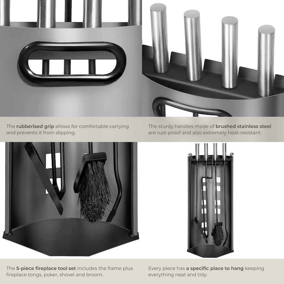 image 1 of Log Burner Accessories - 5-piece set, poker, tongs, broom, shovel, holder