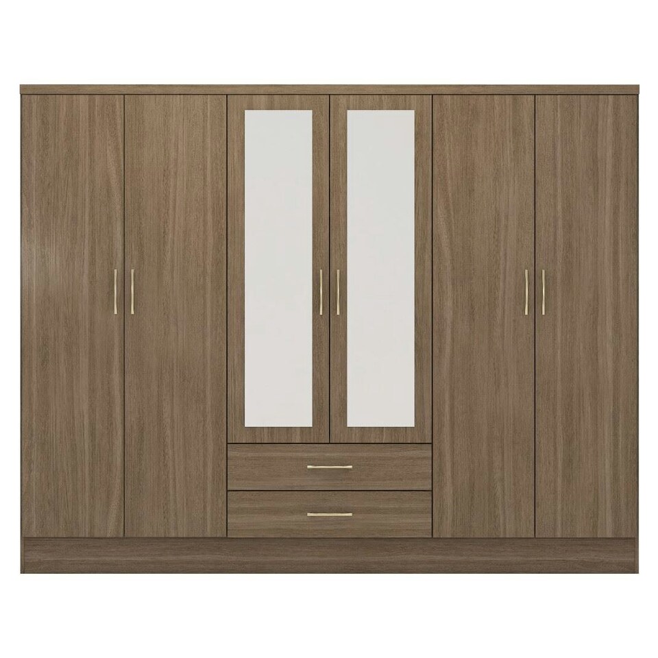 image 1 of Nevada 6 Door 2 Drawer Mirrored Wardrobe Brown | Rustic Oak