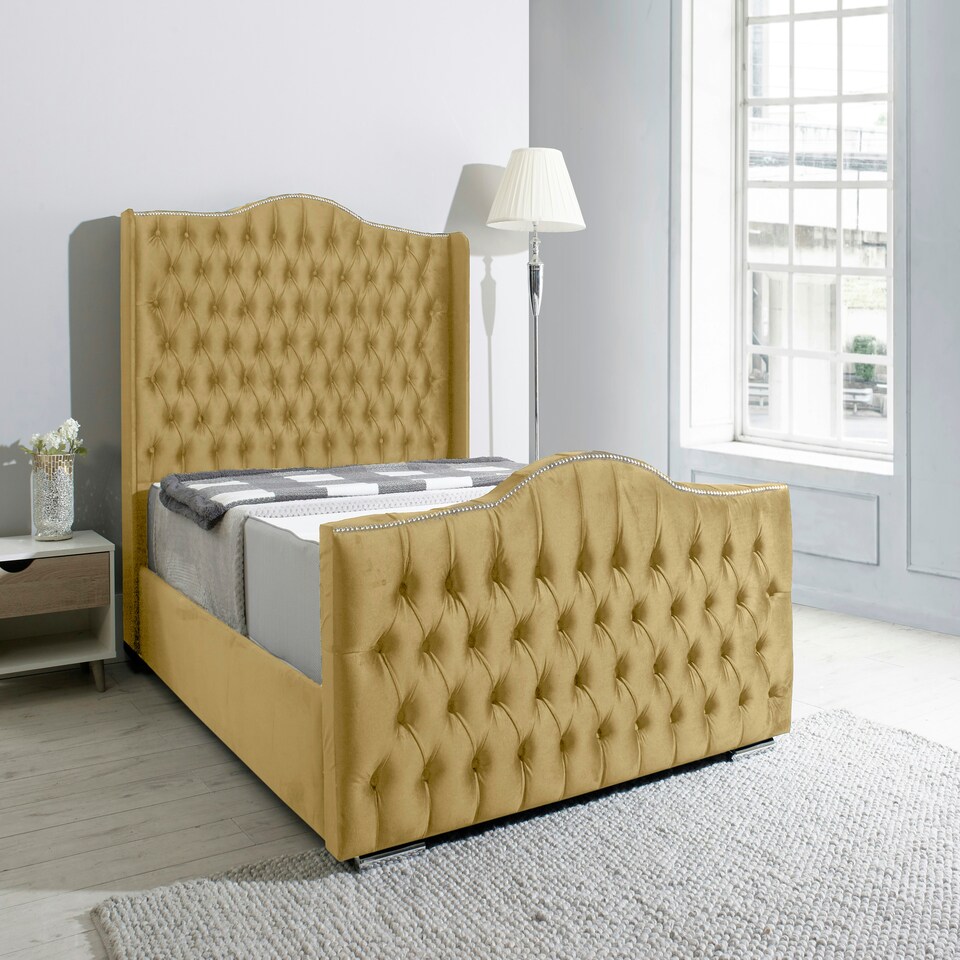 Saturn Wing Plush Double Bed Frame - Beige