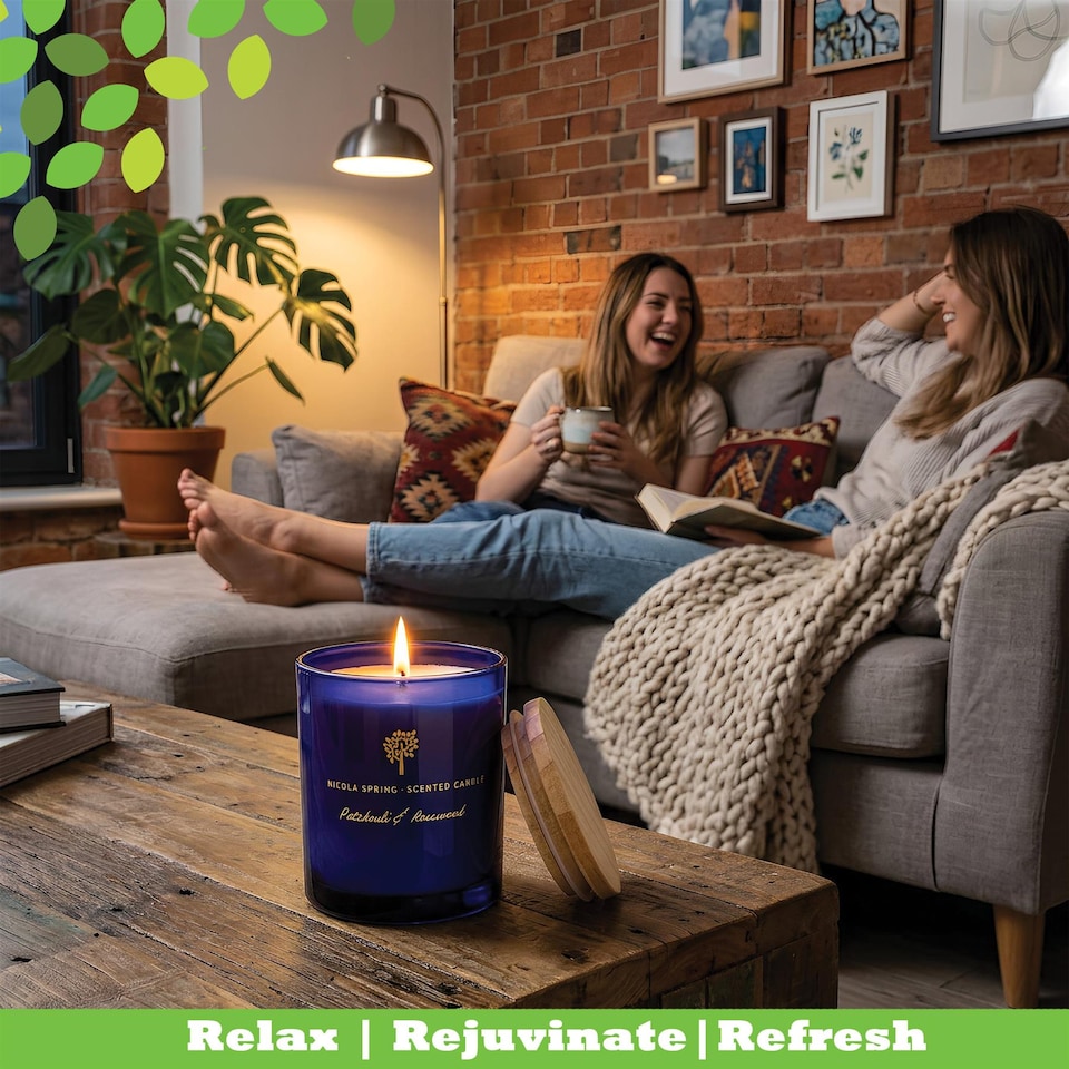 image 1 of Nicola Spring Patchouli & Rosewood Scented Candle 350g 38h Natural Double Wick Soy Wax Aromatherapy Candle Home Fragrance