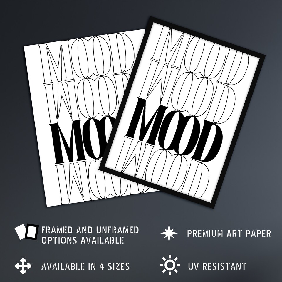 image 1 of Mood Black And White Bold Graphic Design XL Wall Art Print 24X32 In