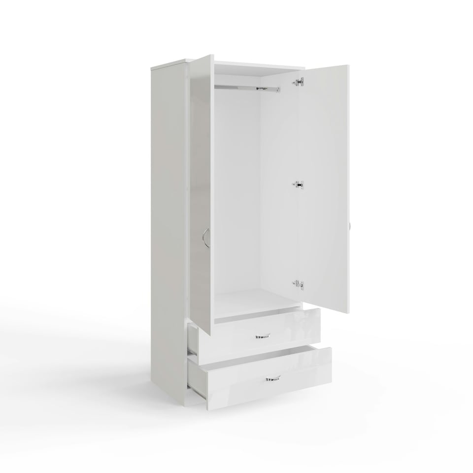 image 1 of FWStyle Chilton Combination Wardrobe 2 Door 2 Drawer - White Gloss Front White