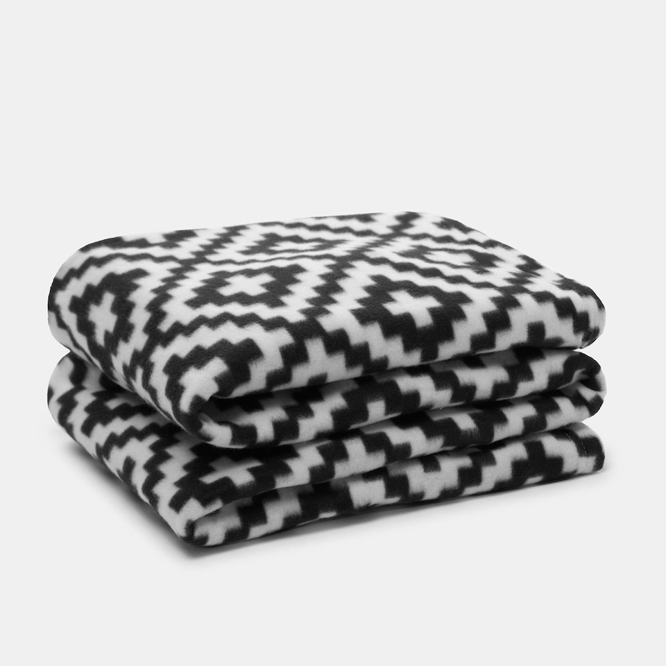 image 1 of OHS Geometic Grid Print Soft Polar Fleece Blanket Throw, 120x150cm - Mono
