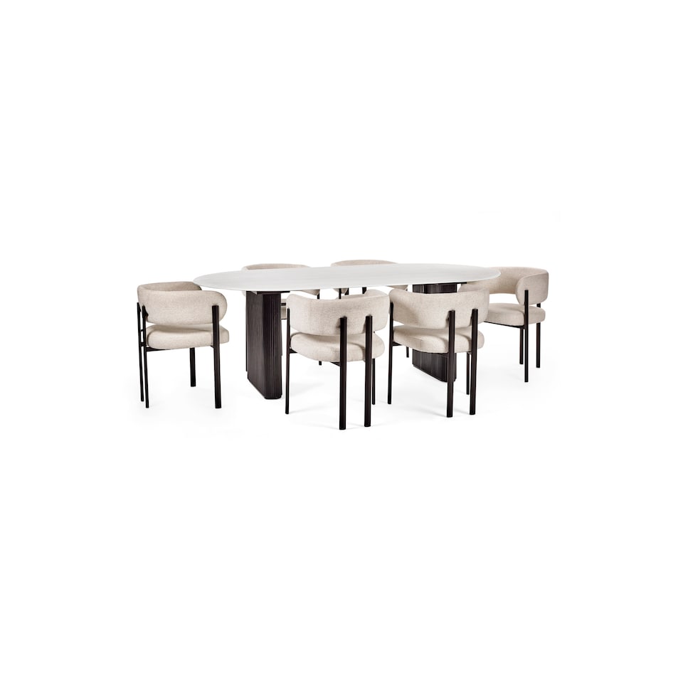 image 1 of Bolivia 220cm White Stone Effect Oval Dining Table
