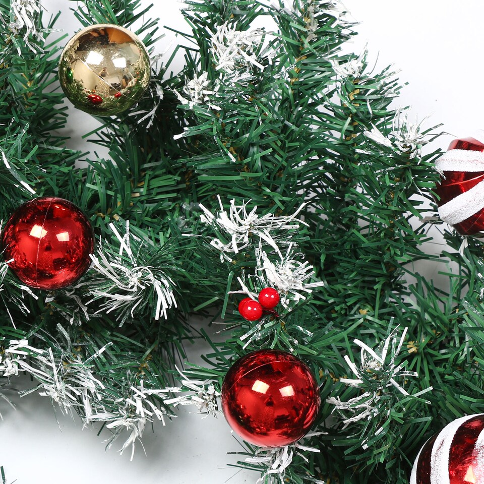 image 1 of Neo 2m Candy Cane Baubles Garland Festive Foliage Garland Wreath PVC Christmas Decoration | Green | Green Red