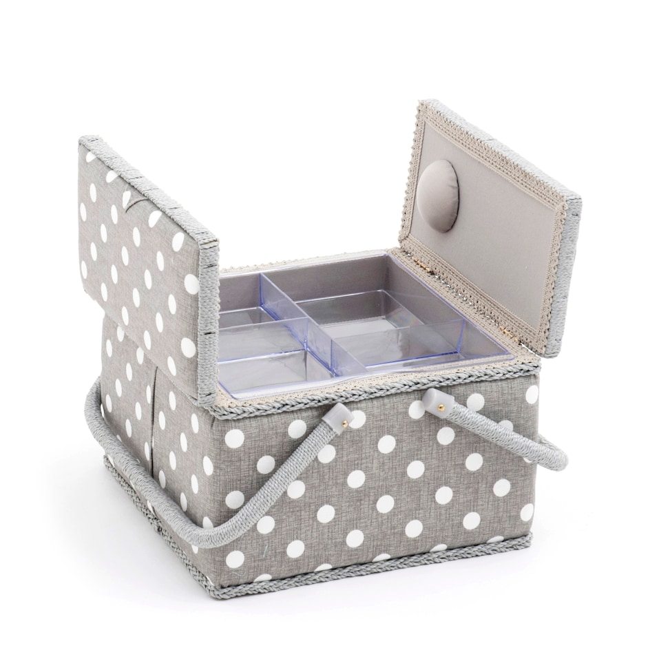 image 1 of Hobby Gift Large Twin Lid Sewing Storage Box, Grey Spot