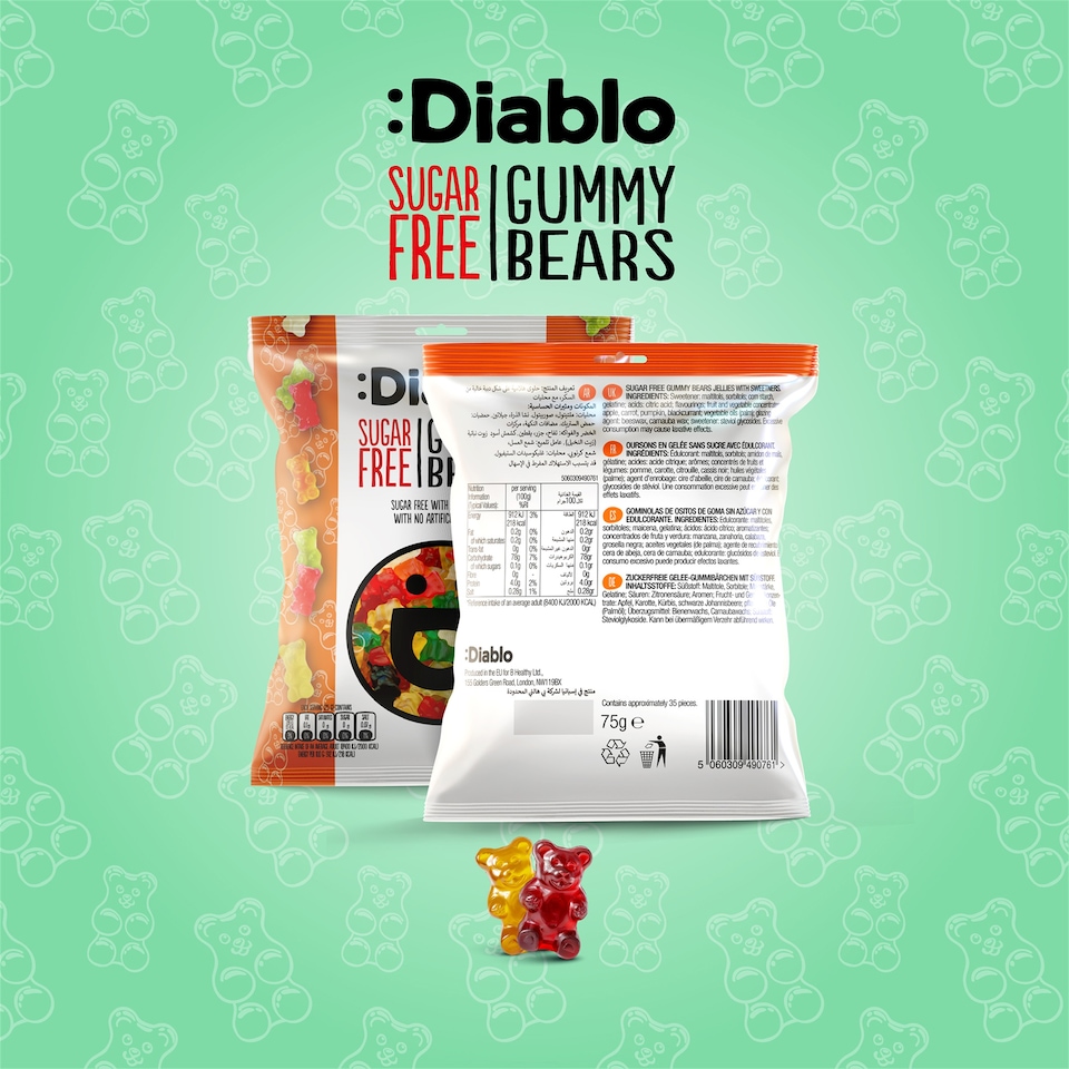 image 1 of Diablo Sugar Free Gummy Bears 75g 6 Pack