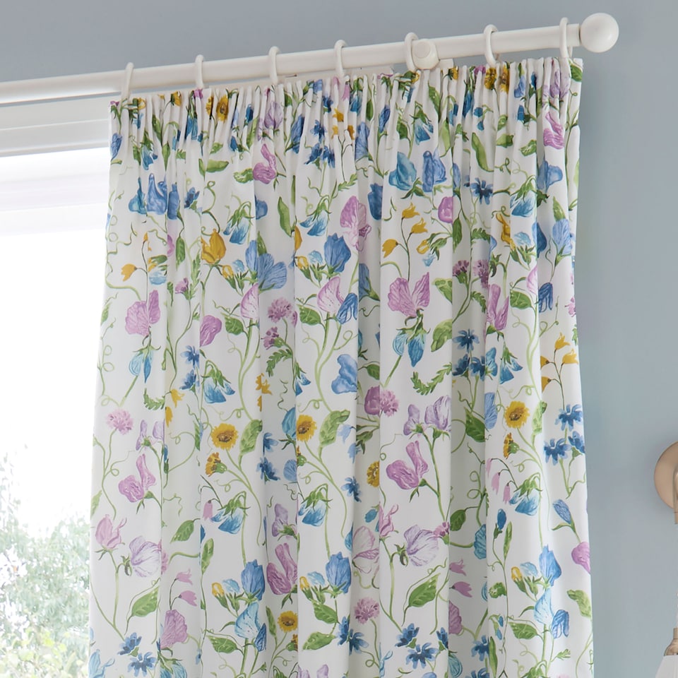image 1 of D & D Sweetpea Floral Pencil Pleat Curtains Lilac
