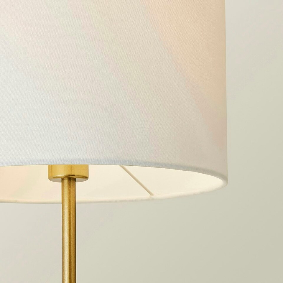 image 1 of ValueLights Christina White Drum Shade Gold Palm Leaf Detail Single Stem Table Lamp Gold