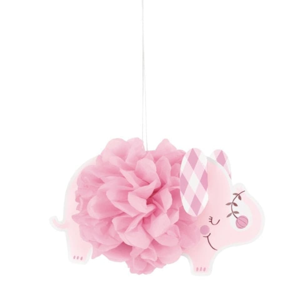 image 1 of Pack of 3 Pink Floral Elephant 9" Hanging Tissue Pom Pom Decorations