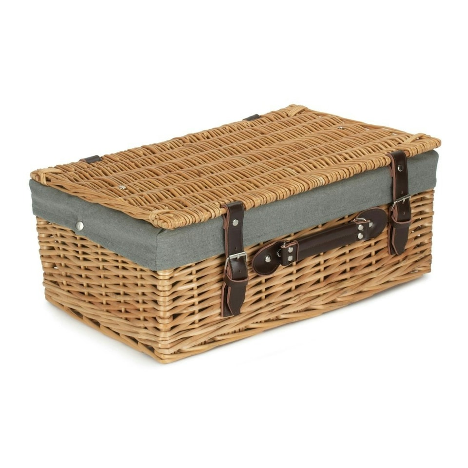 image 1 of 46cm Buff Wicker Picnic Basket with Lining Grey | Grey | One Size