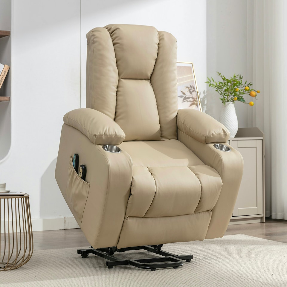 image 1 of Hartville Electric Lift Assist Riser Recliner with Massage and Heat - Cream