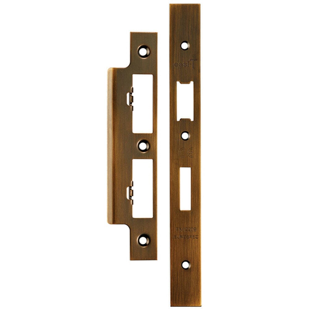 Loops Forend Strike & Fixing Pack For DIN Euro Sash & Bathroom Lock Antique Brass in Metallics