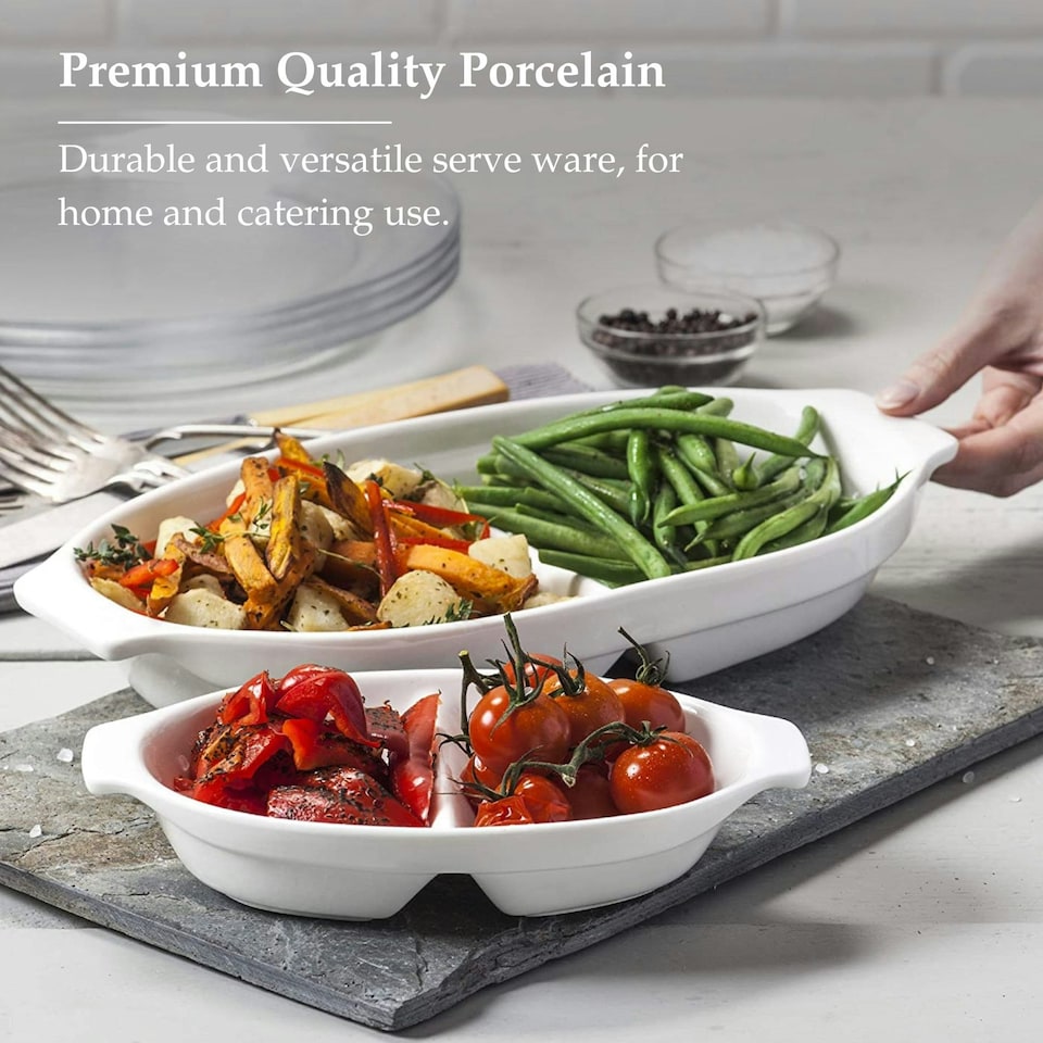 image 1 of Porcelain Divided Dish, Set of 2