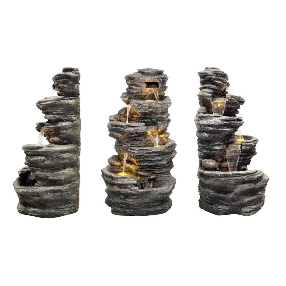 image 1 of 4-Tier Rock Pool Cascading Water Feature with Lights for Indoor and Outdoor Use 100cm