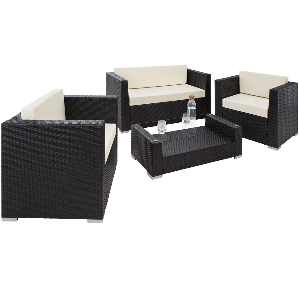 image 1 of Garden Furniture Set Munich - outdoor sofa, 2 armchairs, table, 2 cushion cover sets | Black | black | 135 x 67 x 73 cm | 1
