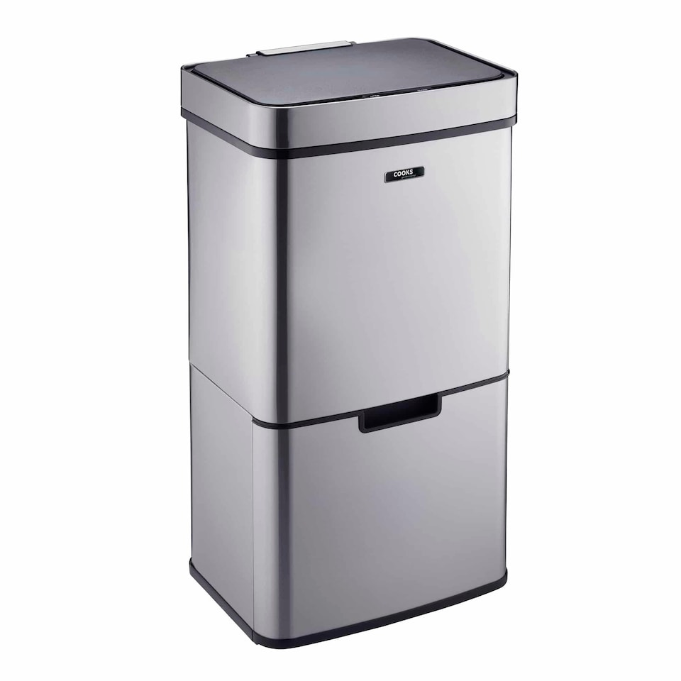 image 1 of Cooks Professonal Recycling Sensor Bin | 75L | 3 Compartments plus Food Caddy | Stainless Steel | Silver