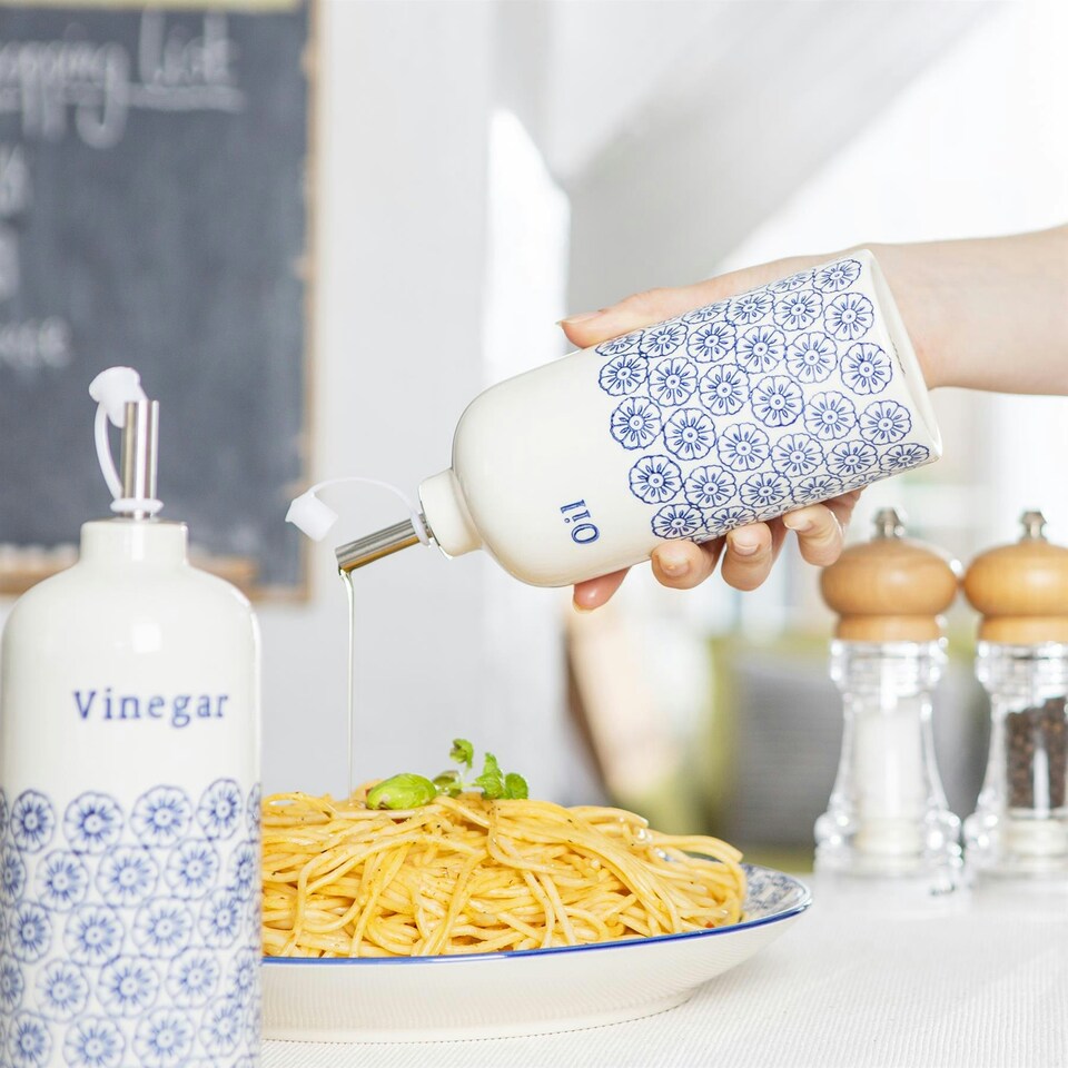 image 1 of Nicola Spring Hand-Printed Olive Oil Pourer Bottles - 500ml - 3 Colours - Pack of 3