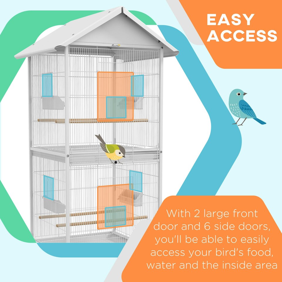 image 1 of PawHut Metal Bird Cage Feeder, for Small and Medium Bird - White