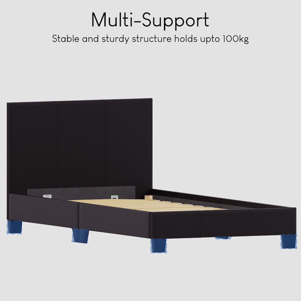 image 1 of Vida Designs Lisbon 3ft Single Bed Faux Leather, Brown, 90 x 190cm