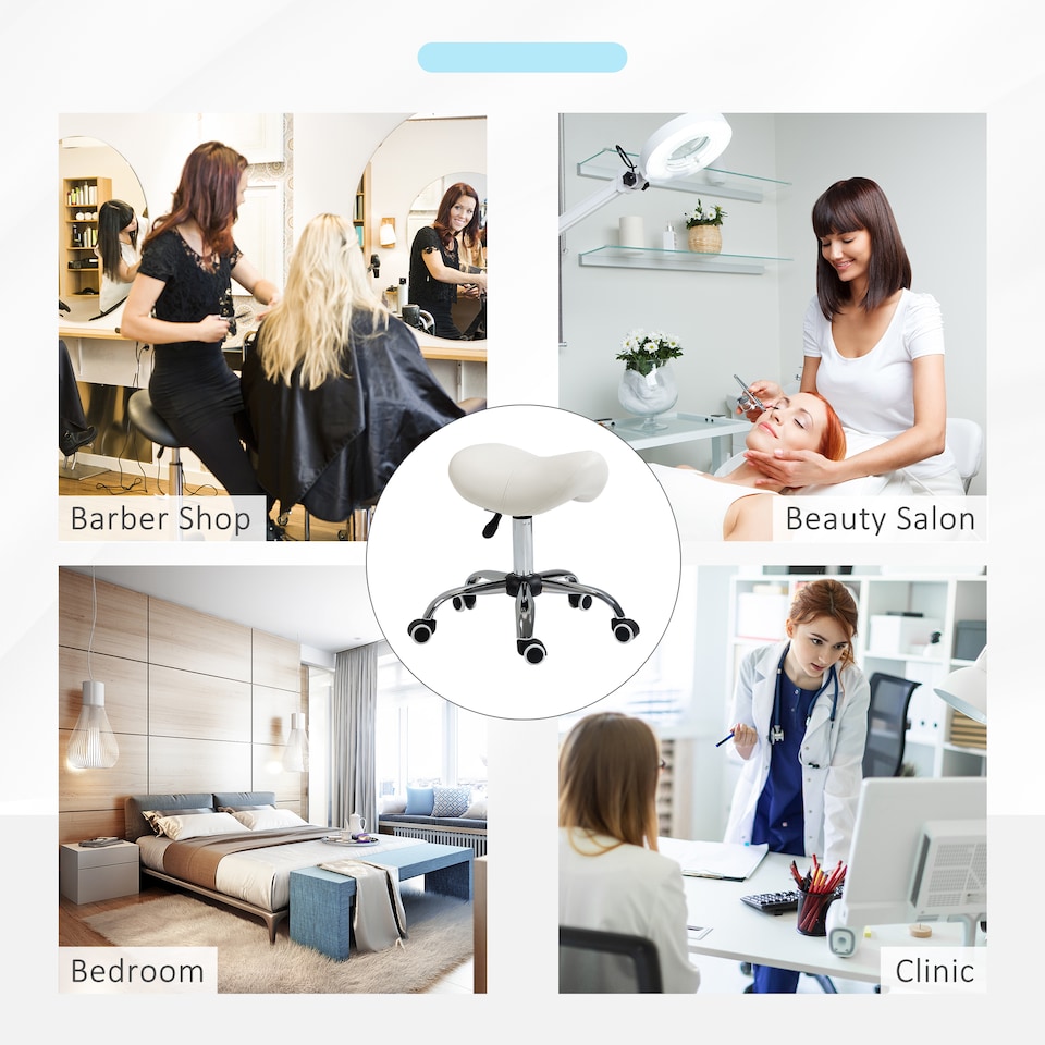 image 1 of HOMCOM Cosmetic Stool 360 Rotate Height Adjustable Salon Massage Spa Chair Hydraulic Rolling Faux Leather Saddle Stool Mobility, Cream