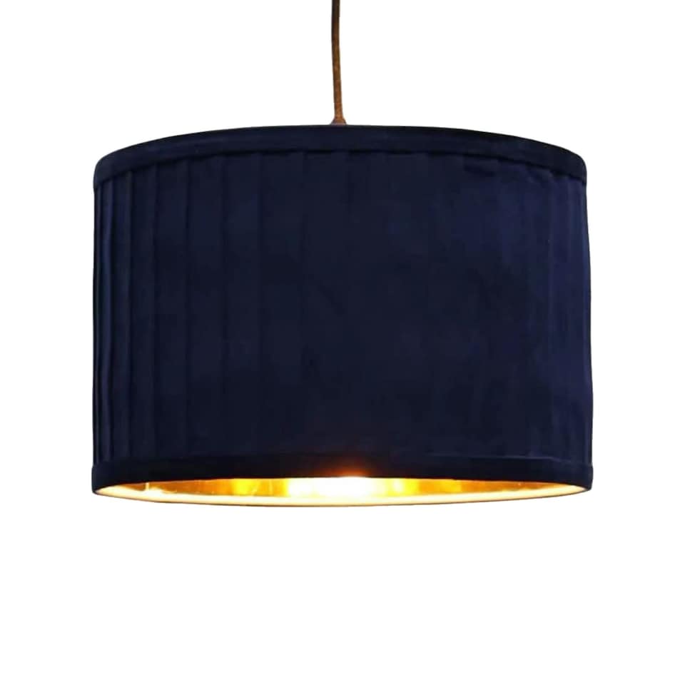 image 1 of Sundance - Navy Blue Velvet Pleated 30cm Lamp Shade with Gold Inner | Blue | Gold | Large | 1