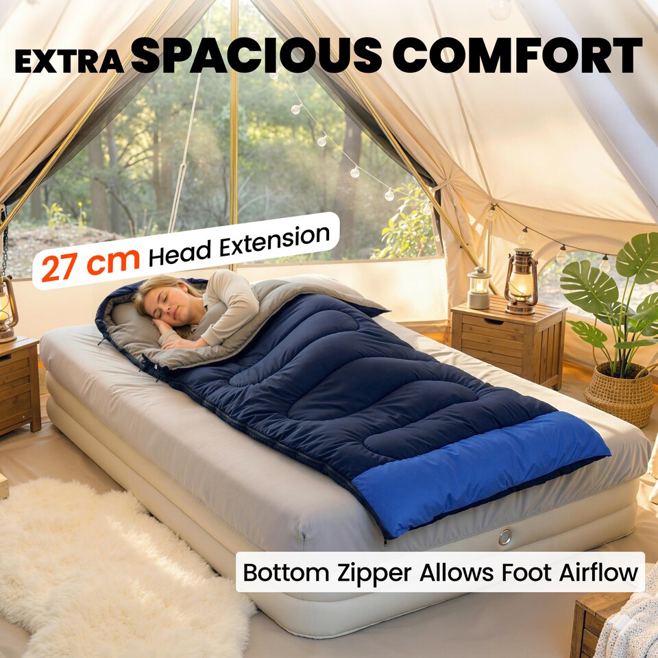 image 1 of Outsunny Sleeping Bag for Adults, Lightweight & Compact Sleeping Bag | Blue | Navy blue | 215 x 75 x 10 cm