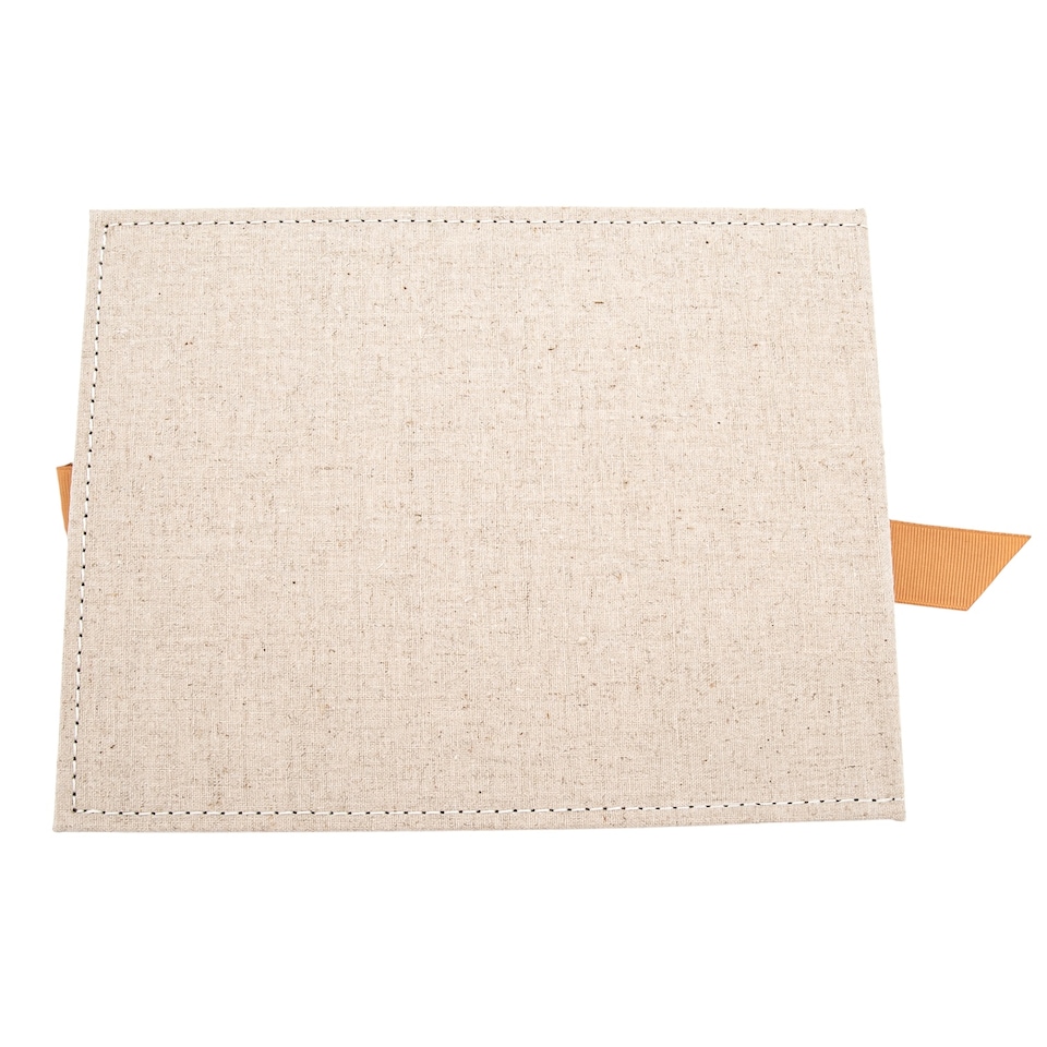 image 1 of Natural Linen Fabric Wedding Day Guest Book with Shiny Gold Rings