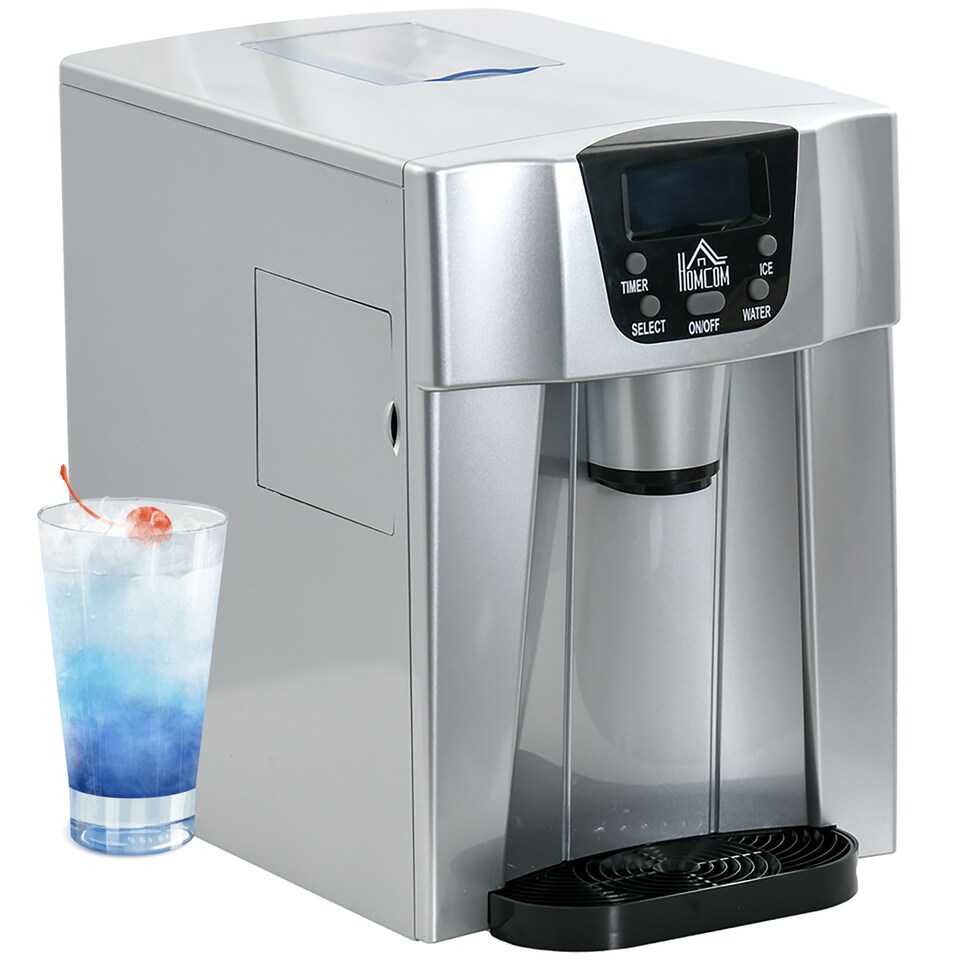 image 1 of HOMCOM 3L Ice Maker Machine and Water Dispenser, 12kg in 24H, 2 Size Options 9 Ice Cubes Ready in 6-10 Mins Countertop Ice Machine for Home, Kitchen, Office, Bar, Silver