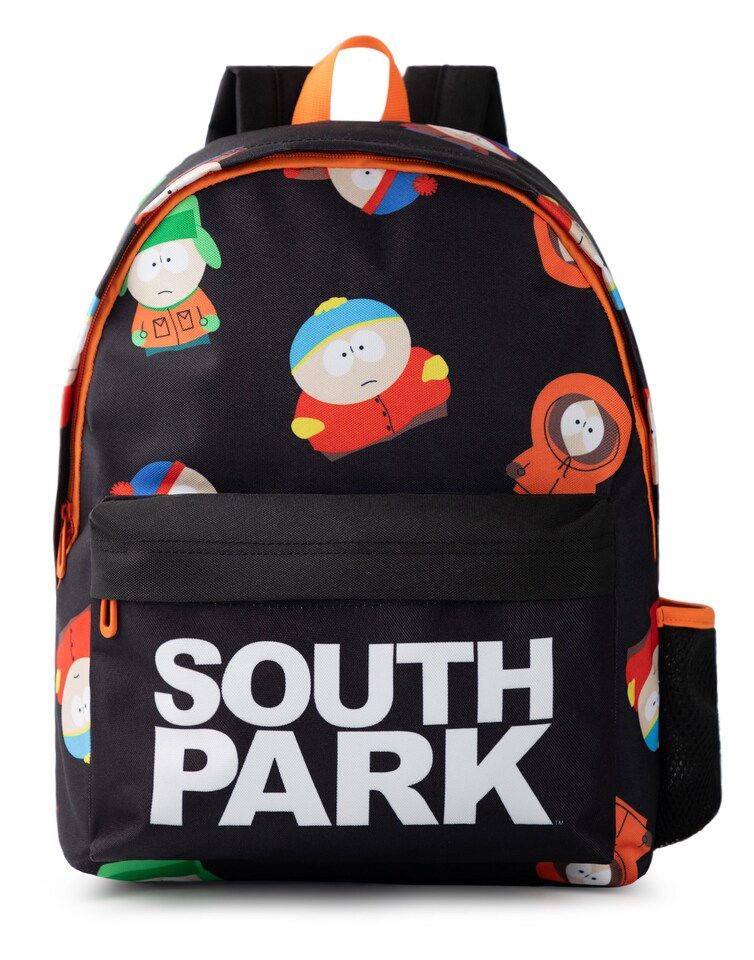South Park Character All Over Print Backpack in Black & Orange