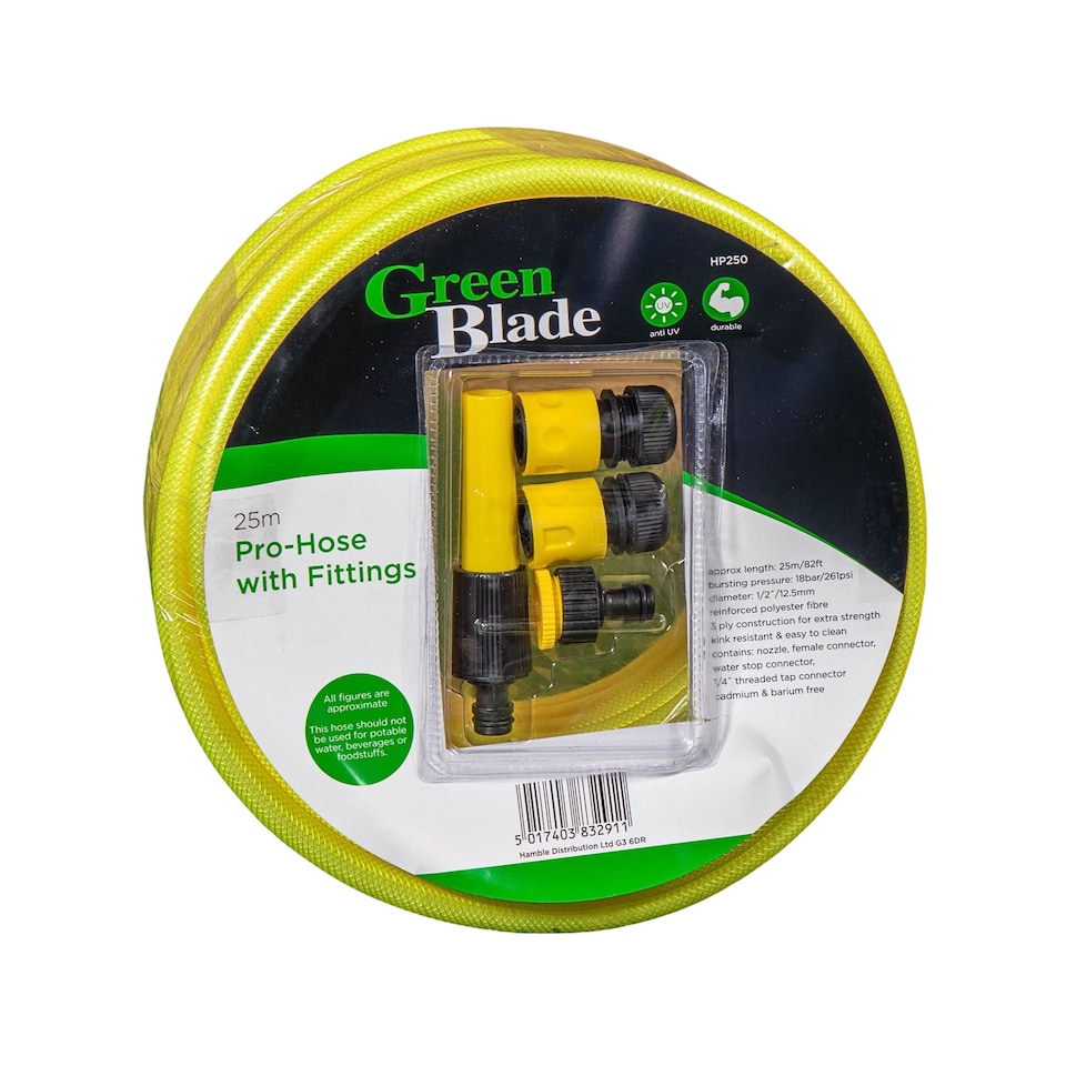 image 1 of 25m Professional Garden Hose Pipe / Hosepipe in Yellow with Fittings | Yellow | Yellow