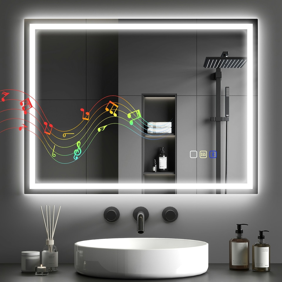 image 1 of HOMCOM 600 x 800 mm Bathroom Mirror with Bluetooth Lights Demister Pad Silver