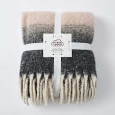 Ombre Faux Mohair Throw - Soft, Stylish, Fringed Blanket Grey