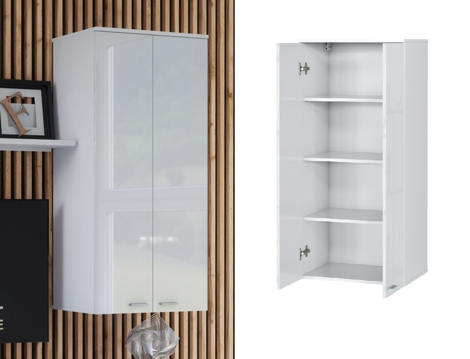 image 1 of Sol Wall Cabinet Unit Storage Cupboard - White Gloss 538x1164mm