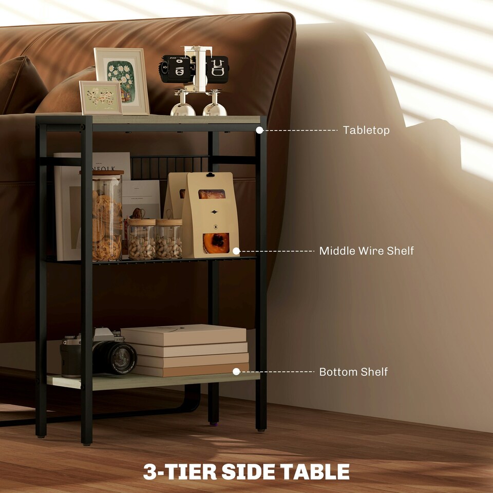 image 1 of HOMCOM Side Table with Storage, Small Table for Living Room, Bedroom Grey