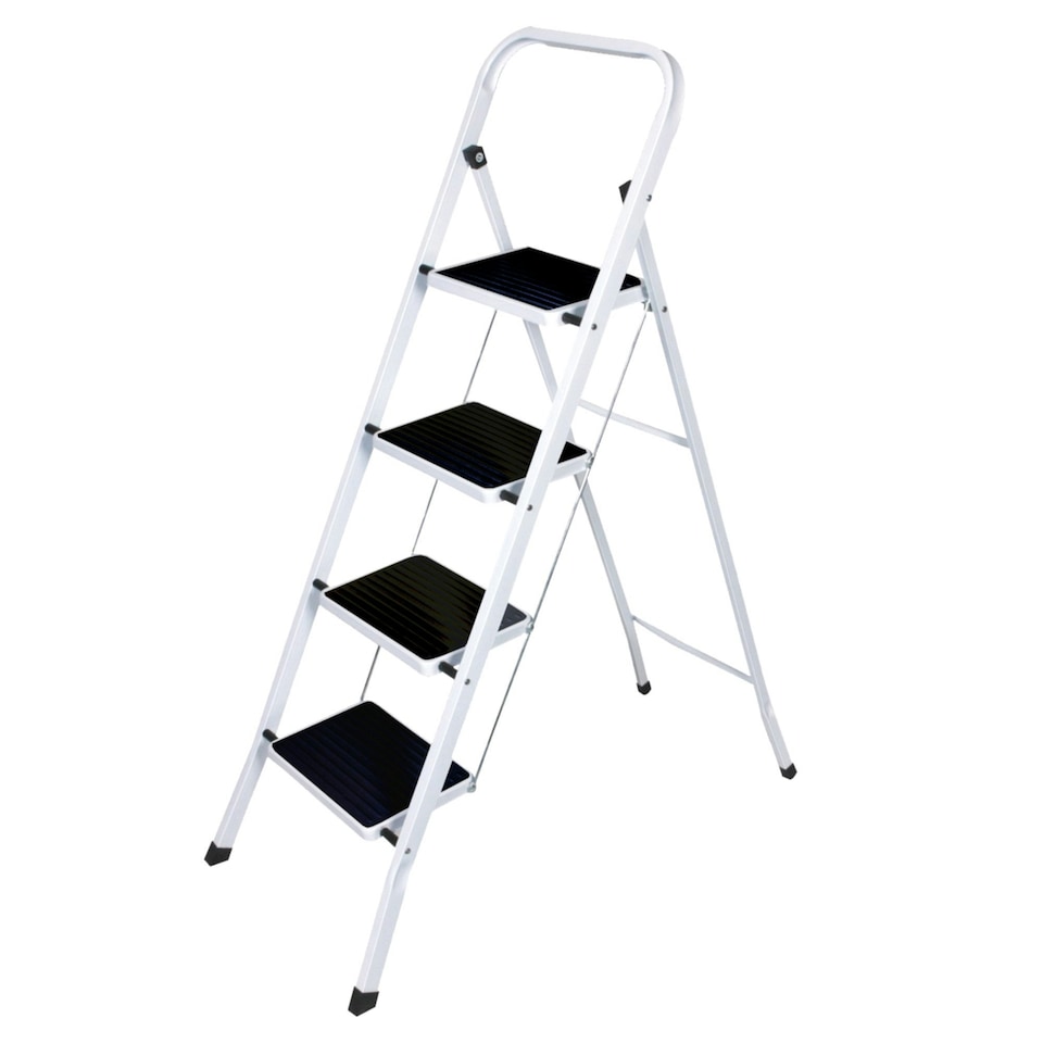 image 1 of Oypla Foldable 4 Step Ladder Stepladder Non Slip Tread Safety Steel Step White