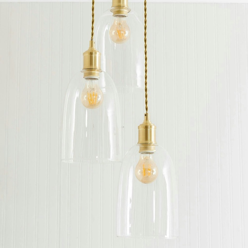 image 1 of ValueLights Kira Glass Cloche Dome 3 Drop Cluster Brushed Gold Ceiling Pendant Light Gold