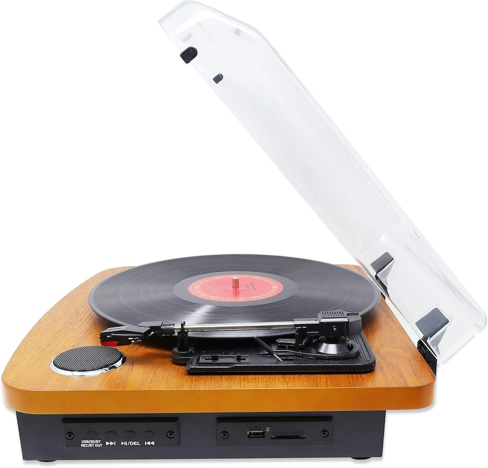 image 1 of Lightwood Vinyl Record Player With Stereo Speakers - Bluetooth Send & Receive - USB & SD Recording - AUX IN & RCA Out