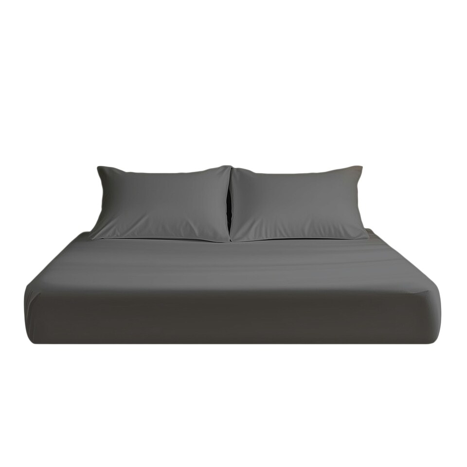 image 1 of Microfibre Soft Touch Fitted Sheet 25cm Skirt Plain Dyed Bed Linen Grey | Grey | King