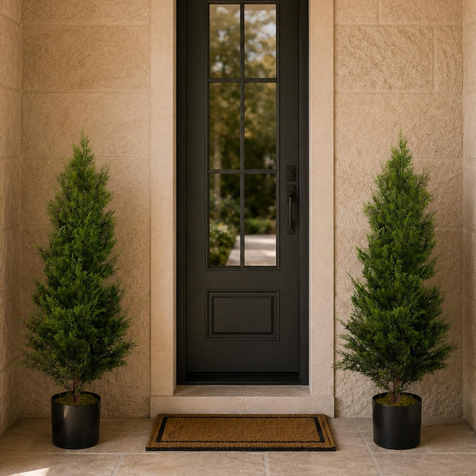 image 1 of 120cm Pair of Artificial Cypress Topiary