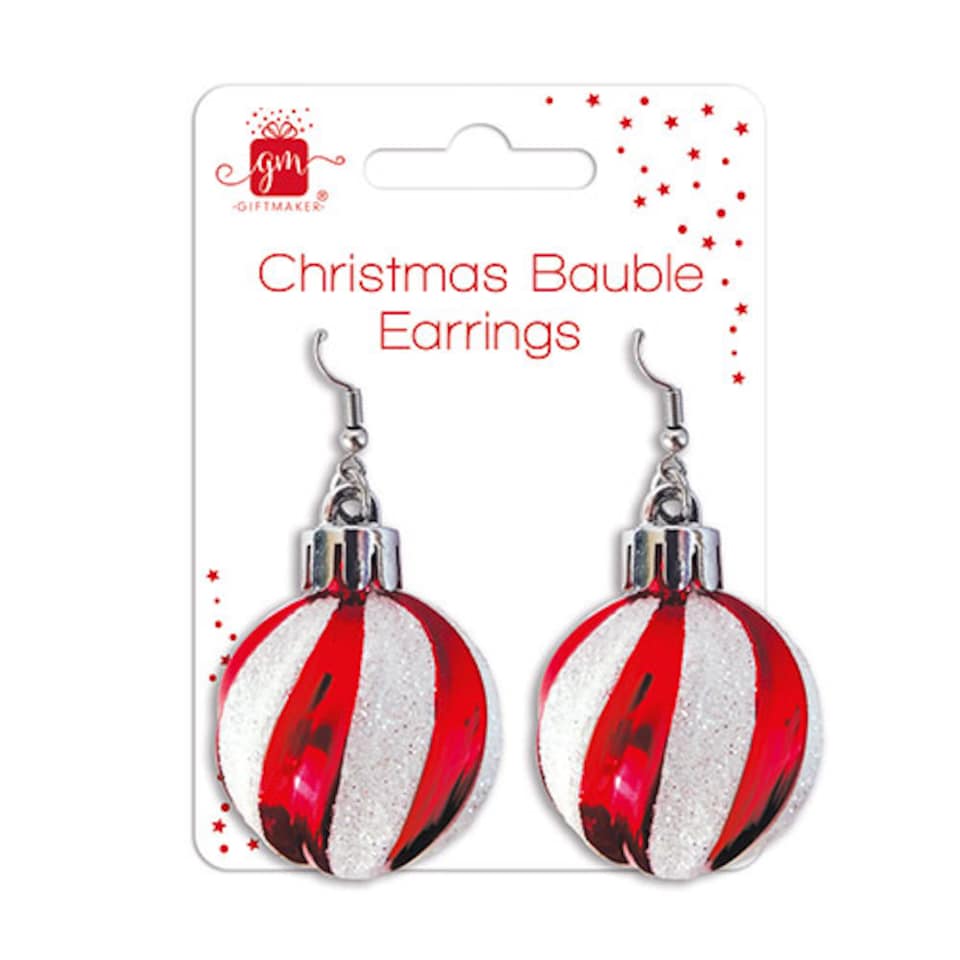 Candy Stripe Bauble Hanging Earrings Christmas Fancy Dress Accessory