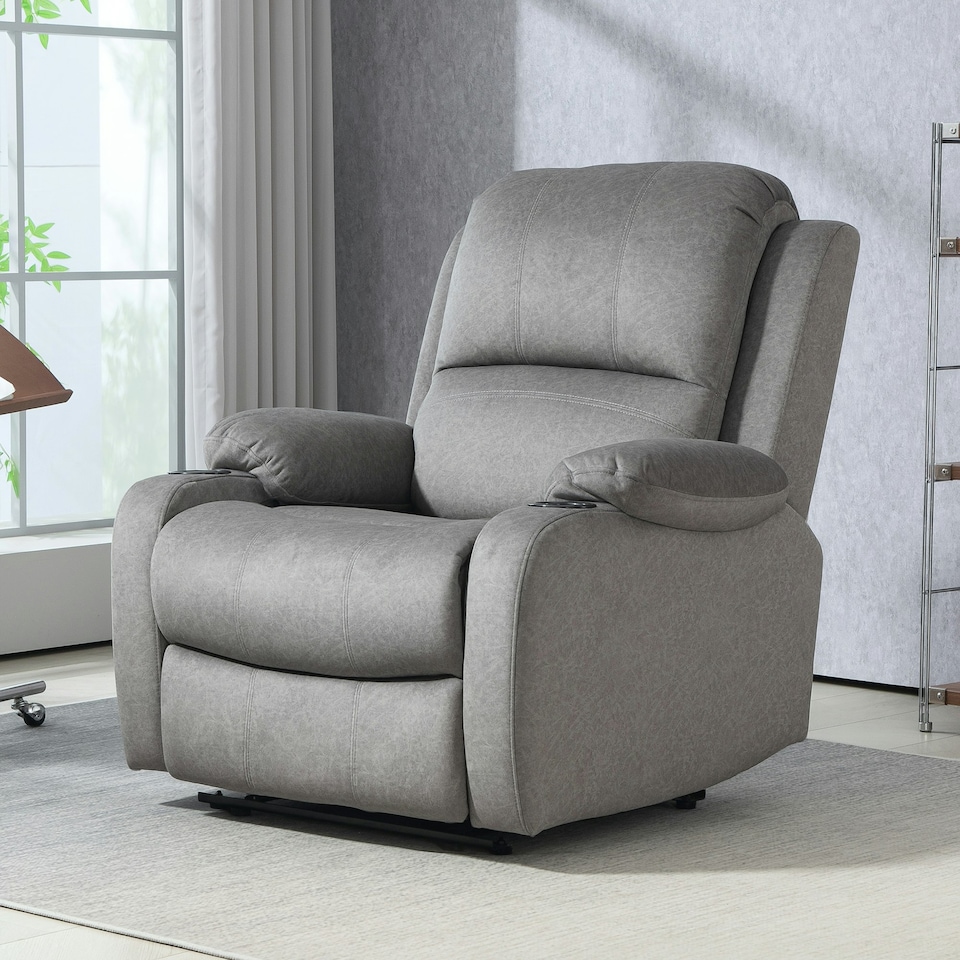 image 1 of HOMCOM Recliner Armchair for Living Room, Recliner Chair with Cup Holder Grey | Multi | Chair