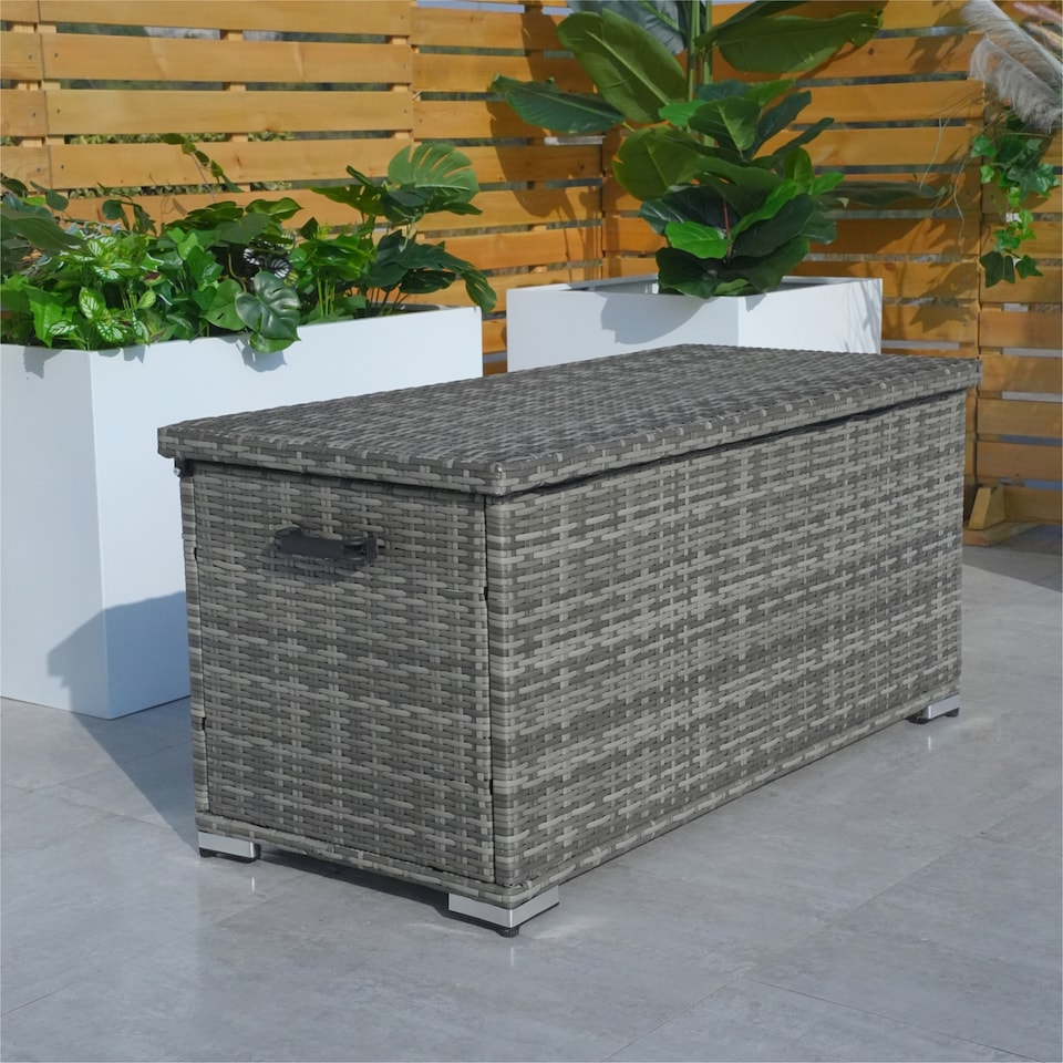 image 1 of Direct Wicker 243L Outdoor Garden Rattan Storage Box, Small Deck Storage Box for Patio, Yard | Grey