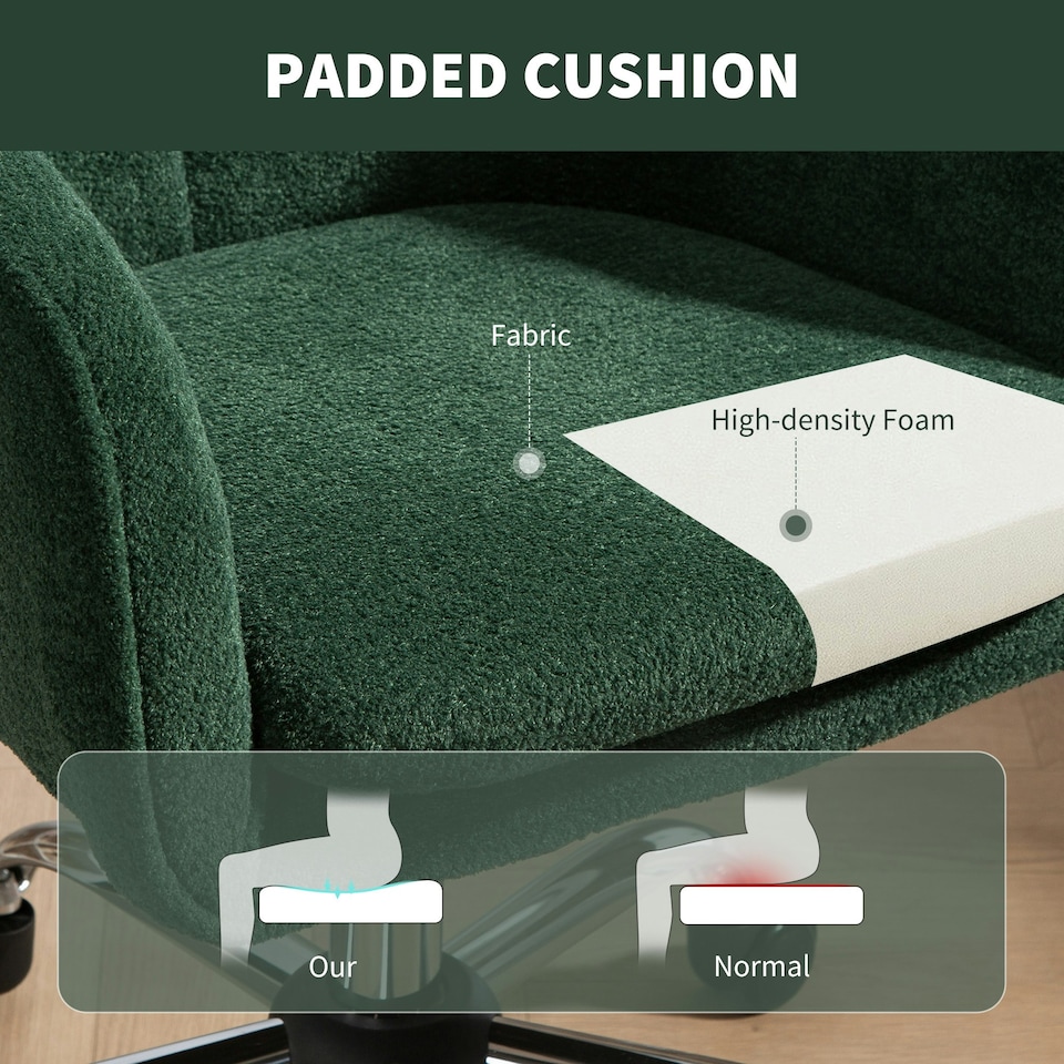image 1 of HOMCOM Modern Velvet Office Desk Chair for Bedroom, Living Room, Dark Green | Green
