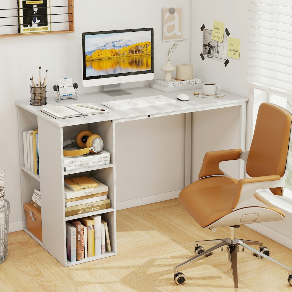 image 1 of COSTWAY Computer Office Desk with 5 Compartments White White