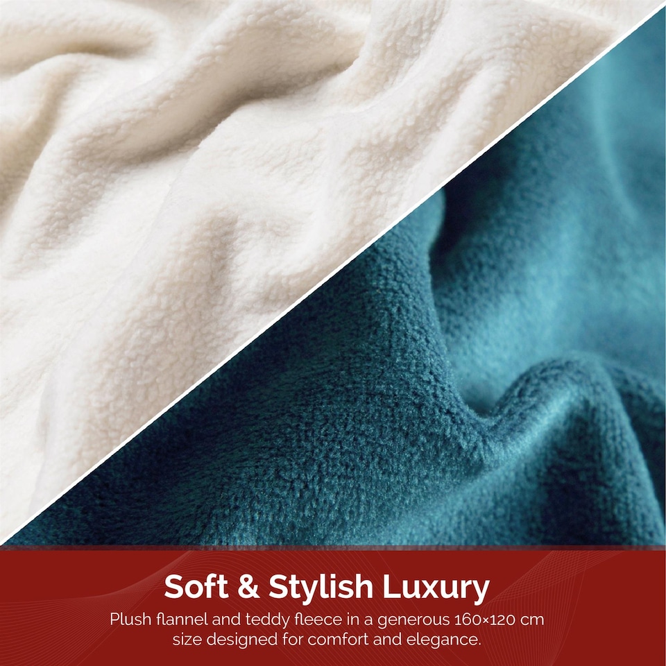 image 1 of Rediffusion Electric Blanket, CosySnug, Luxury, 160x120cm, Soft Flannel and Plush Teddy Fleece, Digital Remote, Energy-Efficient 120W, Machine Washable, Teal - RED160120TT